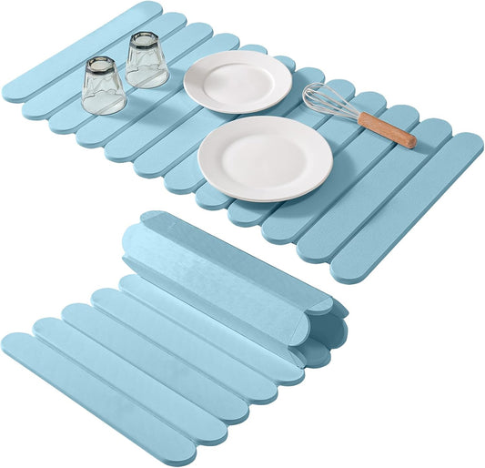 Extral Large Quick Dry Stone Drying Mat for Kitchen Counter,28"(L)x16"(W) Collapsible Eco-Friendly Absorbent Diatomaceous Earth Mat for Dishes Cups,Dish Drying Mats (Blue-Ellipse, 28x16 inch)