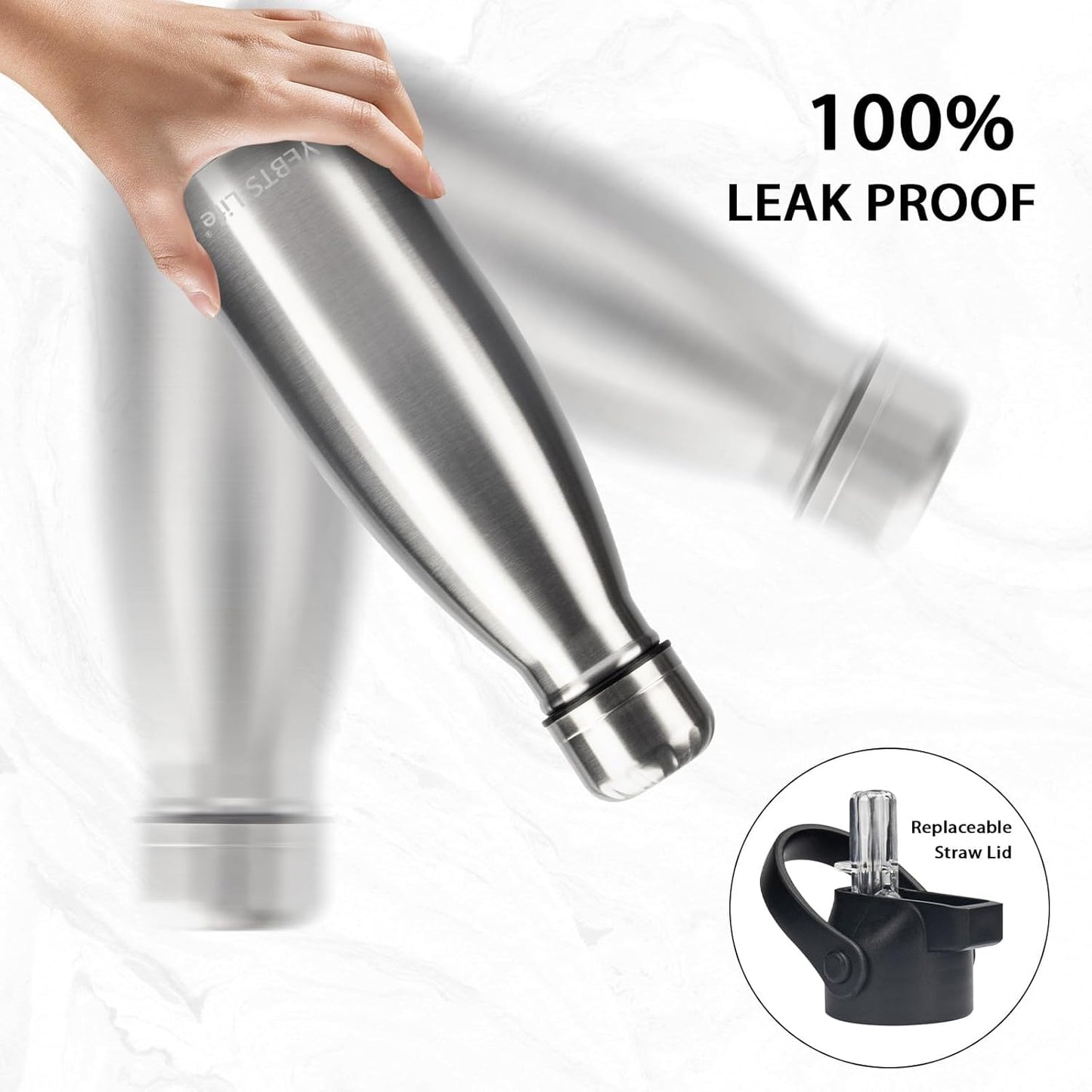 Insulated Water Bottle, 2 Pack-12oz Stainless Steel Water Bottles with straw lid, Metal Sports Water Bottles for Boys,Girls, Double Wall Vacuum BPA-Free Flask for School,Sports & Travel-Silver