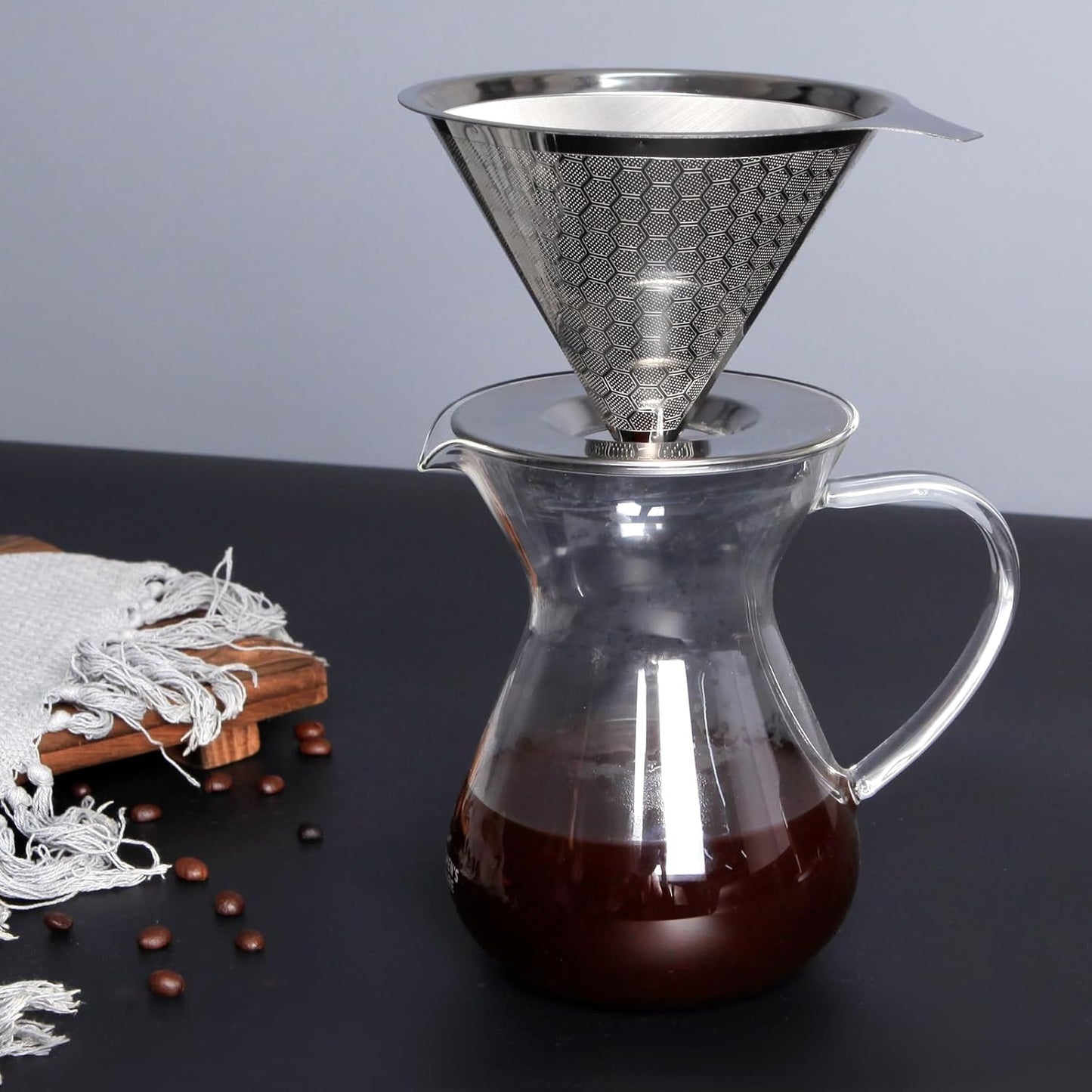 Coffee Strainer, V60 Pour Over, 18/10 Stainless Steel Laser Coffee Dripper, Fine Mesh Double Layer Metal Cone Filter, Colador De Cafe, Coffee Maker 1-4 Cup