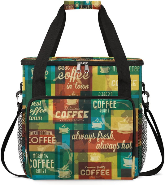Rainbow Coffee Coffee Maker Carring Bag Coffee Typographic Travel Carrying Storage Tote Bag Compatible with Keurig K-Mini or K-Mini Plus Portable Single Serve Coffee Brewer Case with Pockets for K-cup Pods