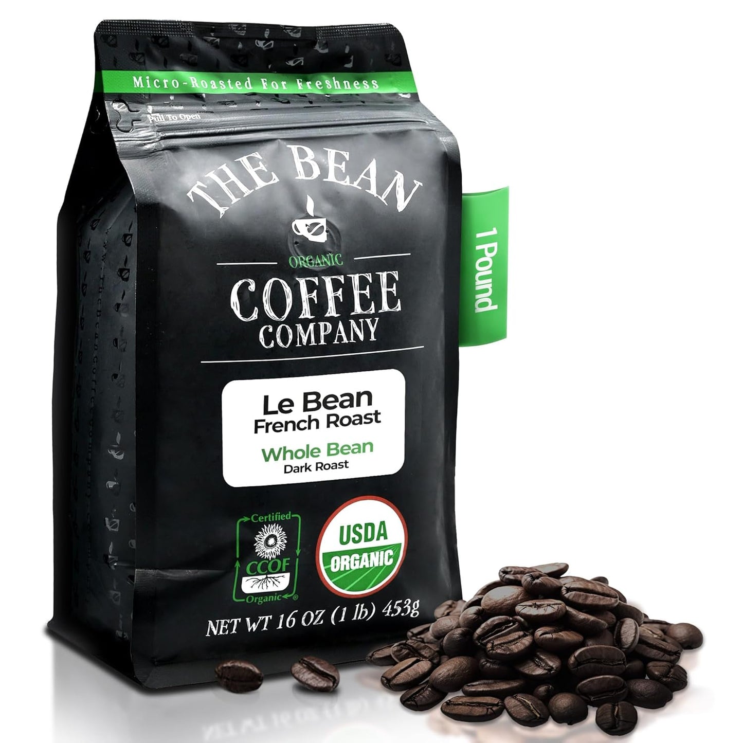 The Bean Organic Coffee Company Le Bean, Dark French Roast, Whole Coffee, 16-Ounce Bag
