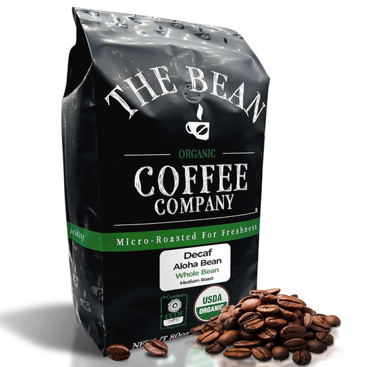 The Bean Organic Coffee Company Water Processed DECAF Aloha Bean (Hawaiian Hazelnut), Medium Roast, Whole Bean Coffee, 5-Pound Bag