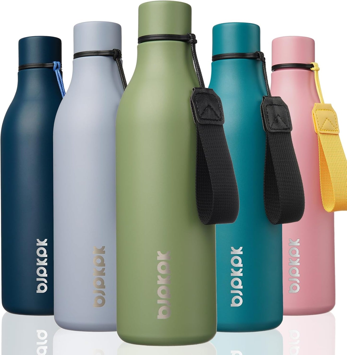 BJPKPK Insulated Water Bottles, 25 oz Stainless Steel Metal Water Bottle with Strap, BPA Free Leak Proof Thermos, Mugs, Flasks, Reusable Water Bottle for Sports & Travel, Forest Green