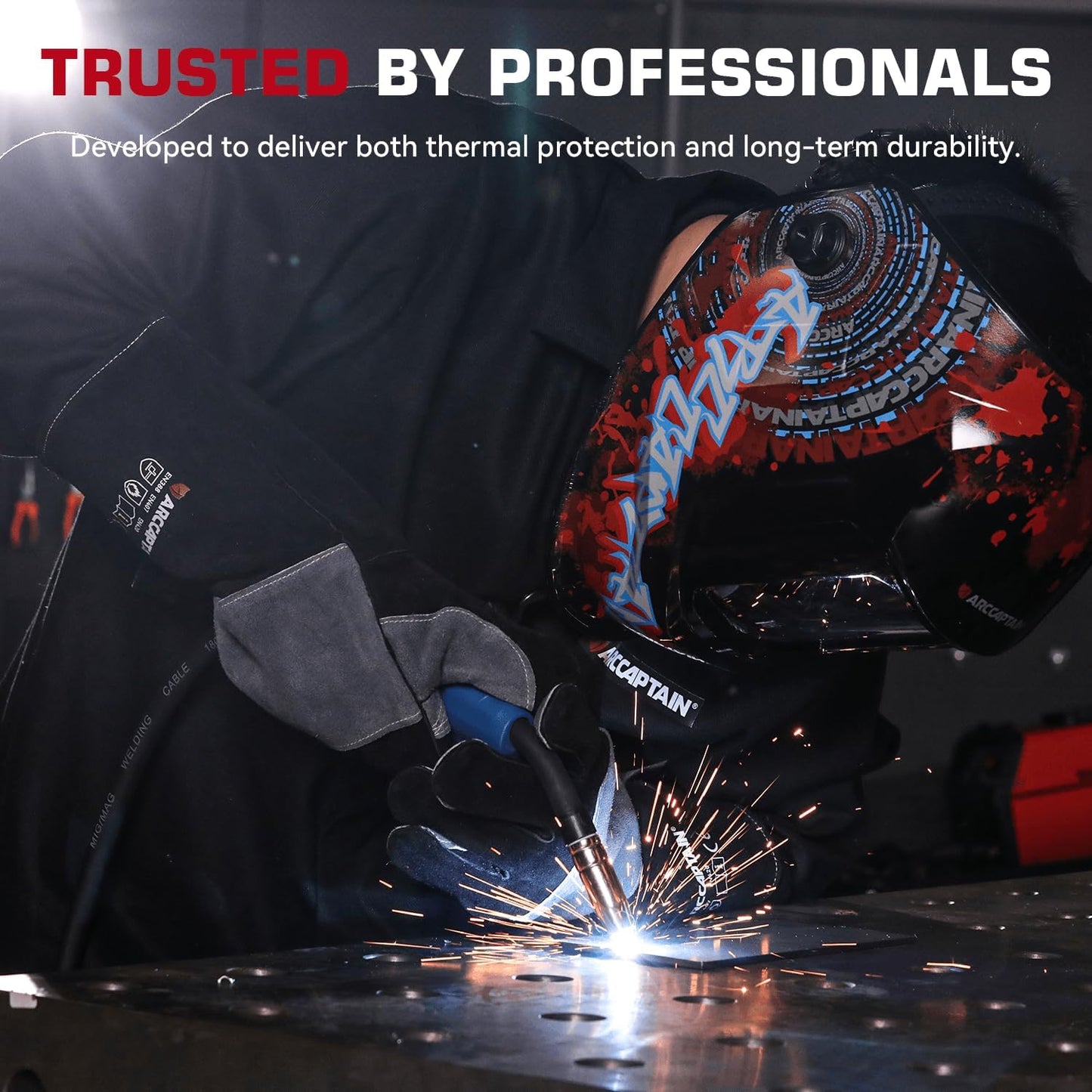 ARCCAPTAIN Welding Gloves 932℉ Heat/Fire Resistant 16 inches Gloves for Stick, Mig, Forge, BBQ, Grill, Fireplace, Baking, Stove Working Protection