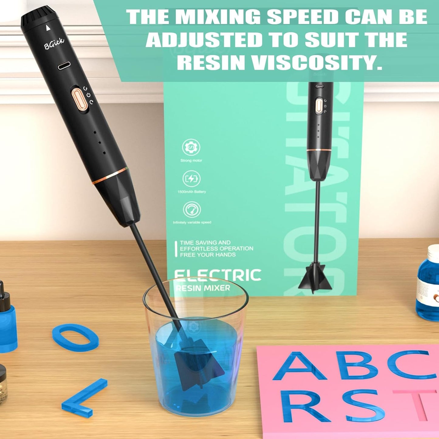 Upgraded Resin Mixer, Handheld Rechargeable Mixer with Minimizing Bubbles,Epoxy Resin Mixer for Resin, Silicone Mixing, Resin Molds, DIY Crafts (Included 4 pcs Paddles) (Black)