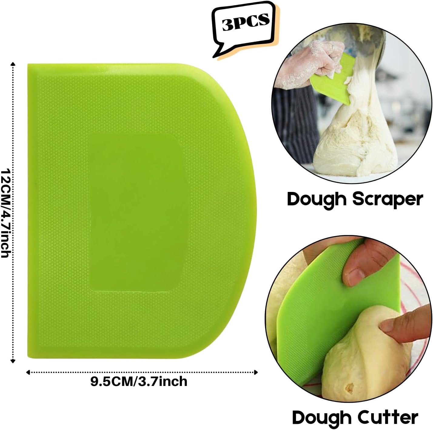 SURDOCA Dough Scraper Bench Scraper - 3P 4.7x3.7" Plastic Flexible Bowl Scraper, Sharp Edge & Angles Cake Scraper. Non-Slip Bakeware Decorating Tools Sculpting & Modeling Tools - Yellow+White+Blue