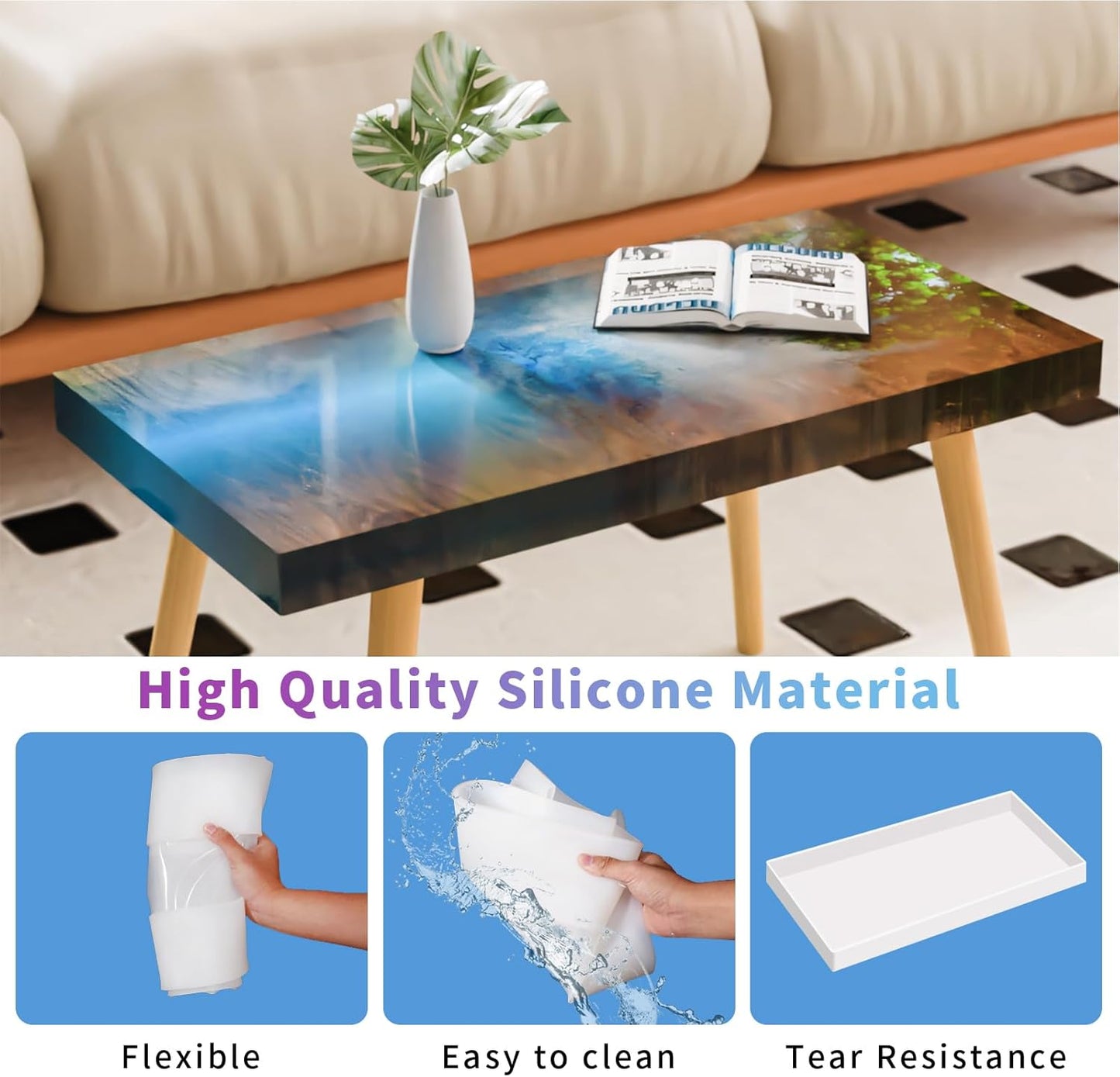 Extra Large Epoxy Resin Mold 22.63x11.81x1.38in, Reusable Resin Molds for River Table, Coffee Table, Trays, Cutting Boards, DIY Resin Art