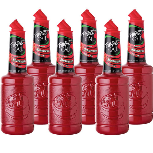 Finest Call Premium Strawberry Puree Drink Mix, 1 Liter Bottle (33.8 Fl Oz), Pack of 6