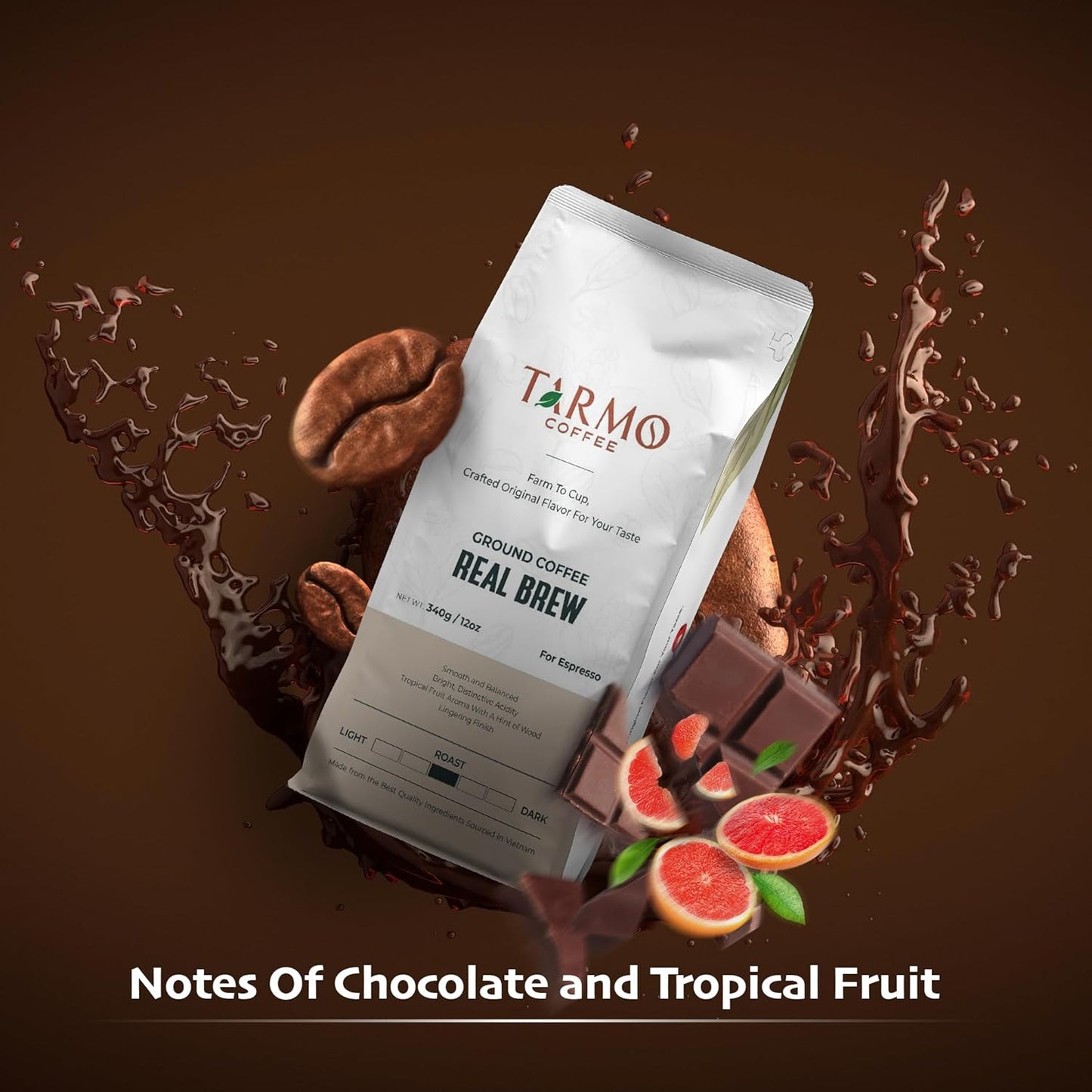 TARMO - REAL BREW | Low Acid 100% ARABICA Ground Coffee | Specialty Vietnamese Coffee | Single Origin Medium Roast | Coffee Ground 12 Oz Bag