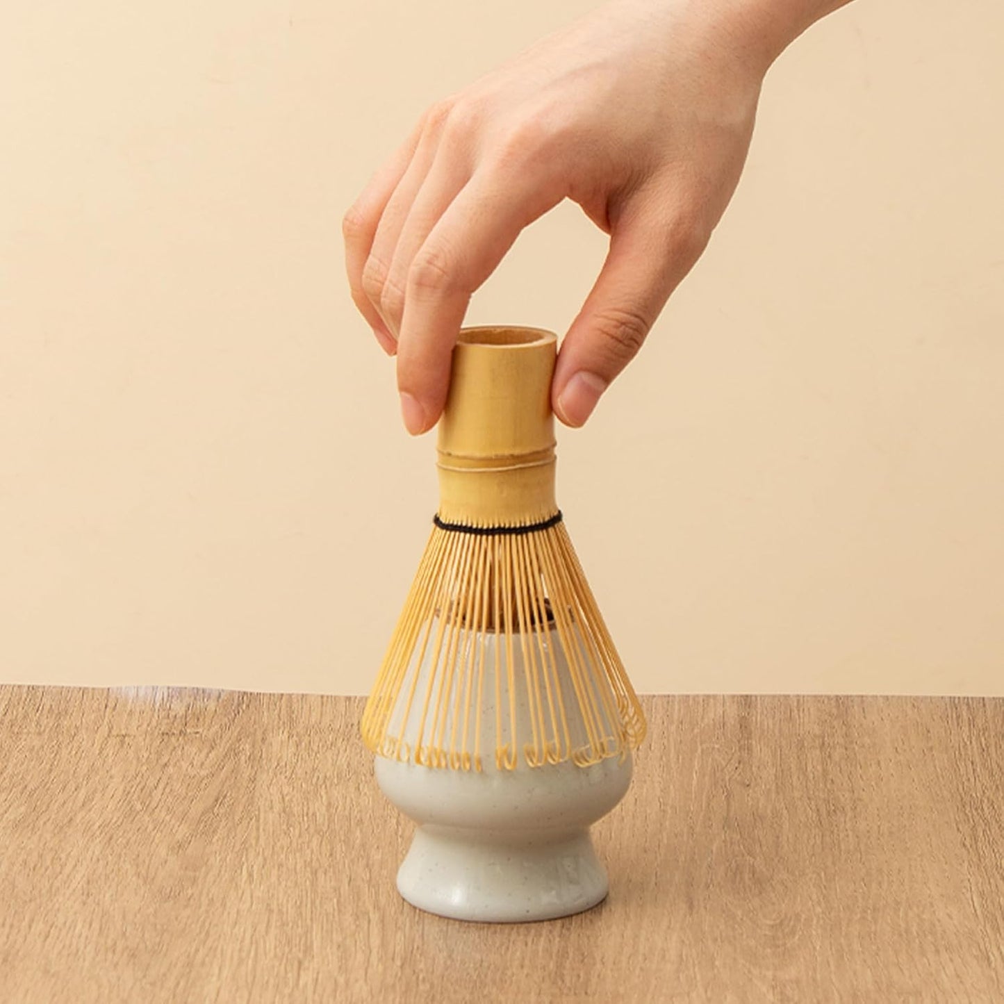 2pcs Matcha Bowl with Whisk Holder, Ceramic Grey Matcha Bowl with Spout, 16.5OZ Porcelain Bowl with Measurement Marks, Tea Mixing Bowl with Whisk Stand, Matcha Gift Set (grey)