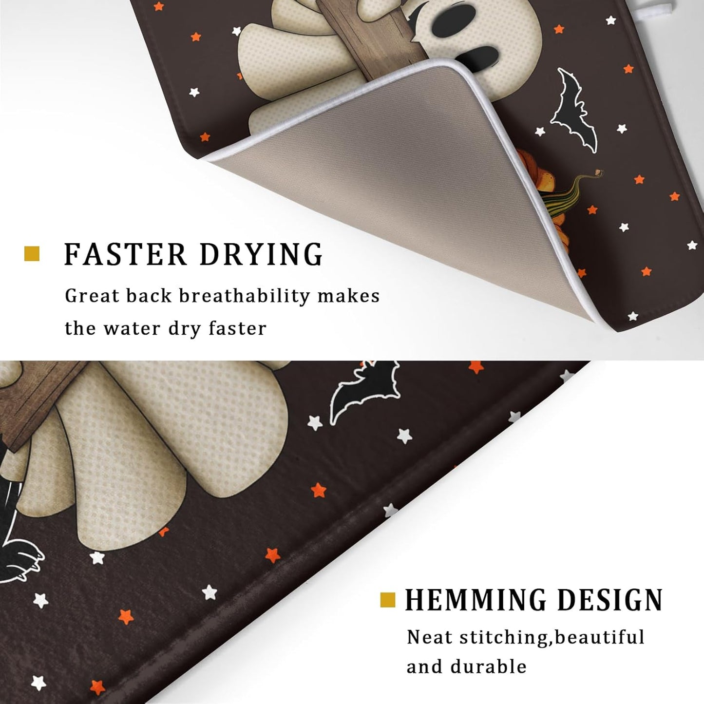 Giwawa 18"x24" Halloween Dish Drying Mat Spooky Pumpkin Ghost Black Cat Bats Kitchen Drainer Mats Holiday Gothic Reversible Microfiber Dish Drying Pad Large Size for Countertop Tabletop Decor