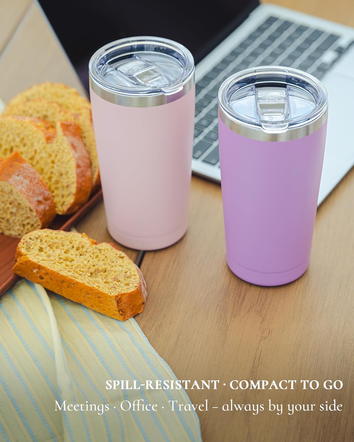 Travel Coffee Tumbler 20oz, Leakproof Travel Coffee Mug with Lid and Straw, Stainless Steel Double Wall Vacuum Insulated Tumbler for Hot/Iced Drinks (Textured Matte, Soft Pink)