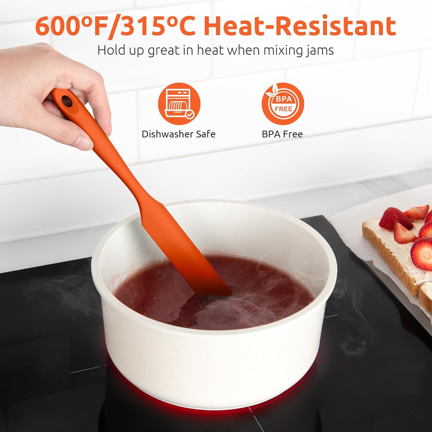 U-Taste Skinny Silicone Jar Spatula: 600ºF Heat-Resistant Food-Grade 10in Long Narrow Sourdough Stirring Stick, Seamless Flexible Peanut Butter Spreader for Scraping Icing Bread Cream, Jam (Orange)