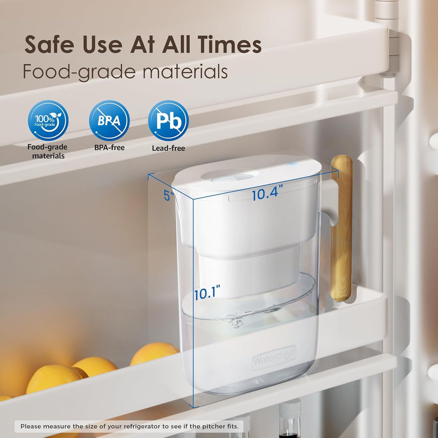 Waterdrop Water Filter Pitcher with 1 Filter, 200-Gallon Long-Life, Chubby 10-Cup Large Water Filter Pitcher, NSF Certified, 5X Times Lifetime, Reduces PFOA/PFOS, BPA Free, White