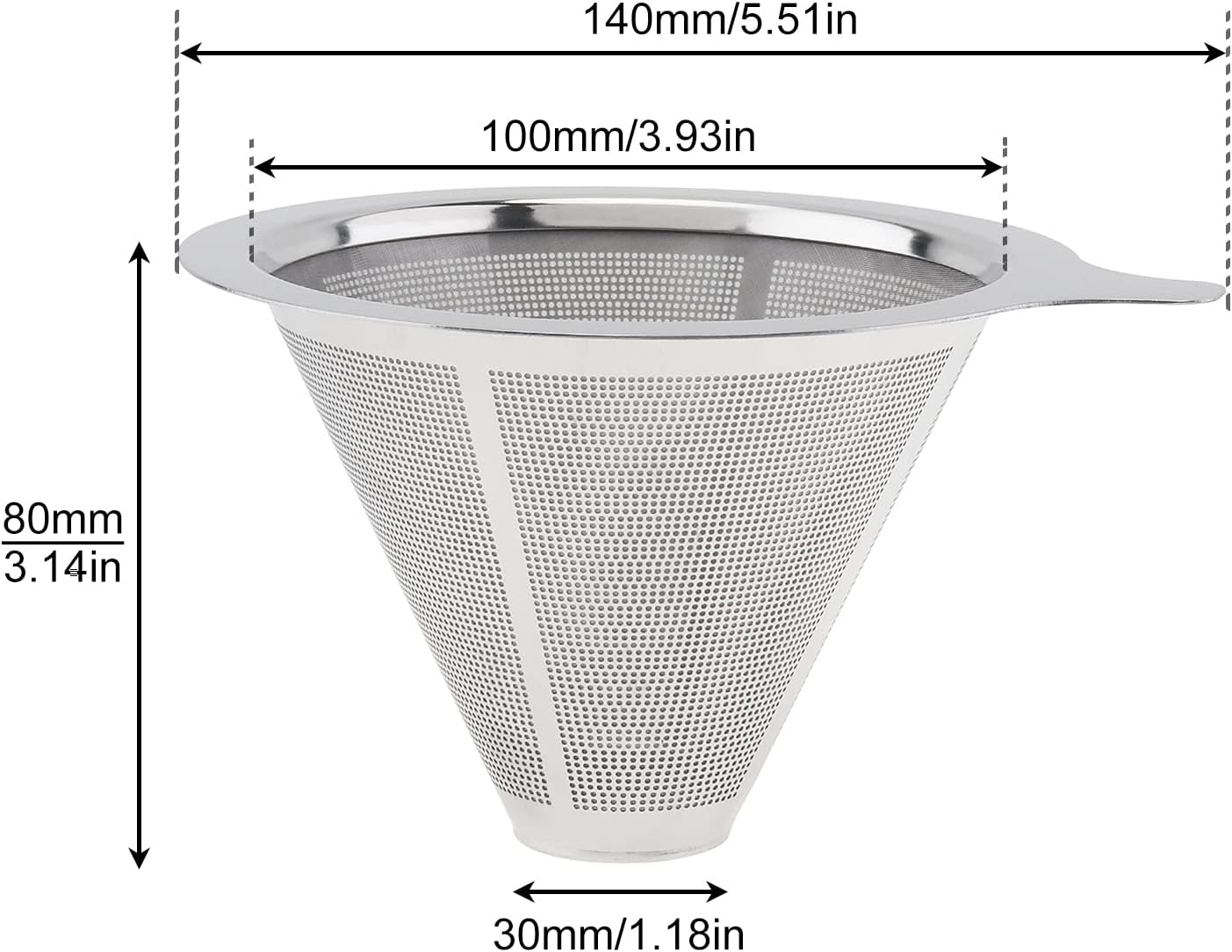 TQEONKL Pour Over Coffee Dripper,Paperless Reusable Coffee Filter,Metal Cone Reusable Single Cup Coffee Maker (2-4 cups)