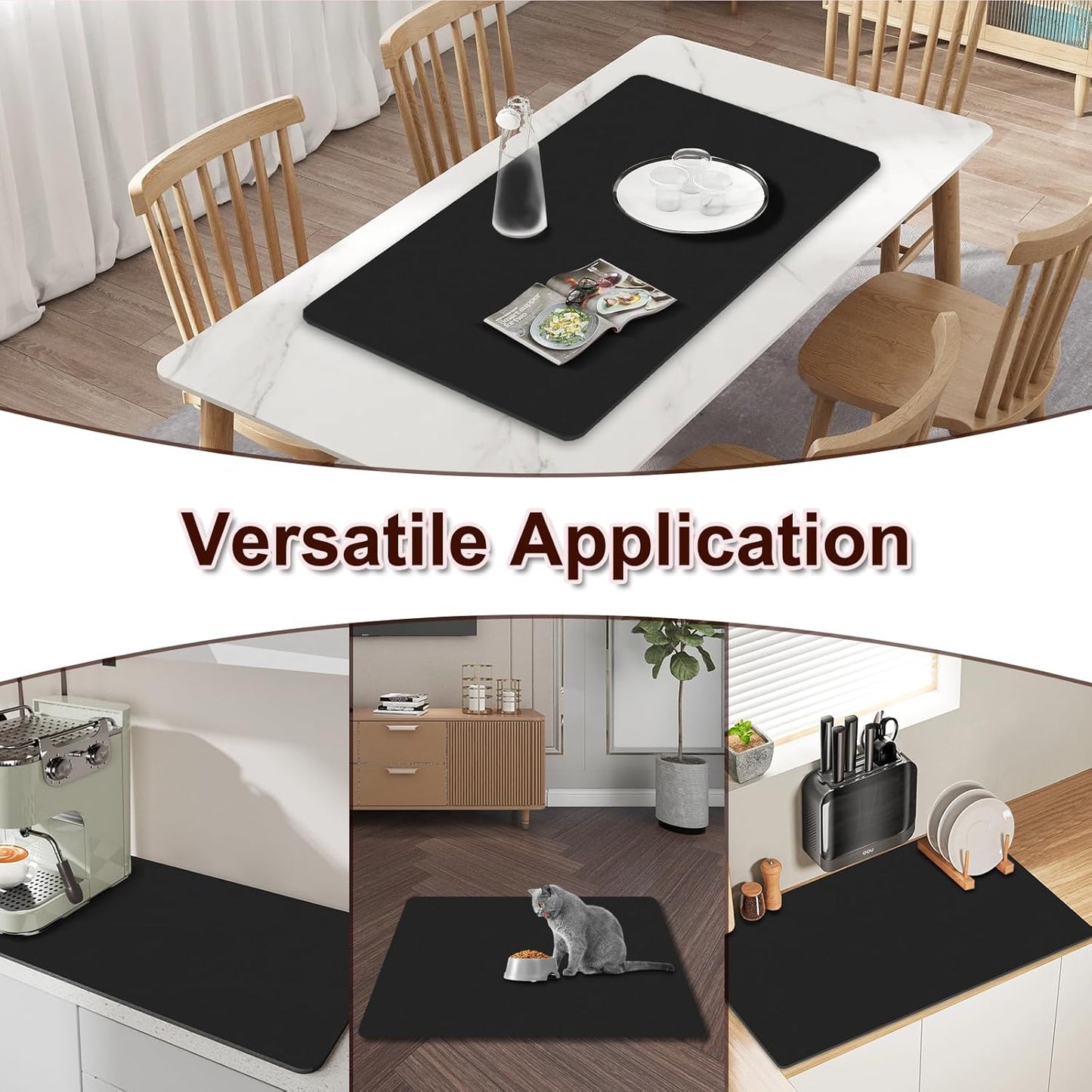 Dish Drying Mat for Kitchen Counter, 16.5’’ X 27.6’’ Super Absorbent Large Coffee Station Mat Fit Under Coffee Maker Machine Pot Espresso Machine, Drainer Mat Easy Clean, Black