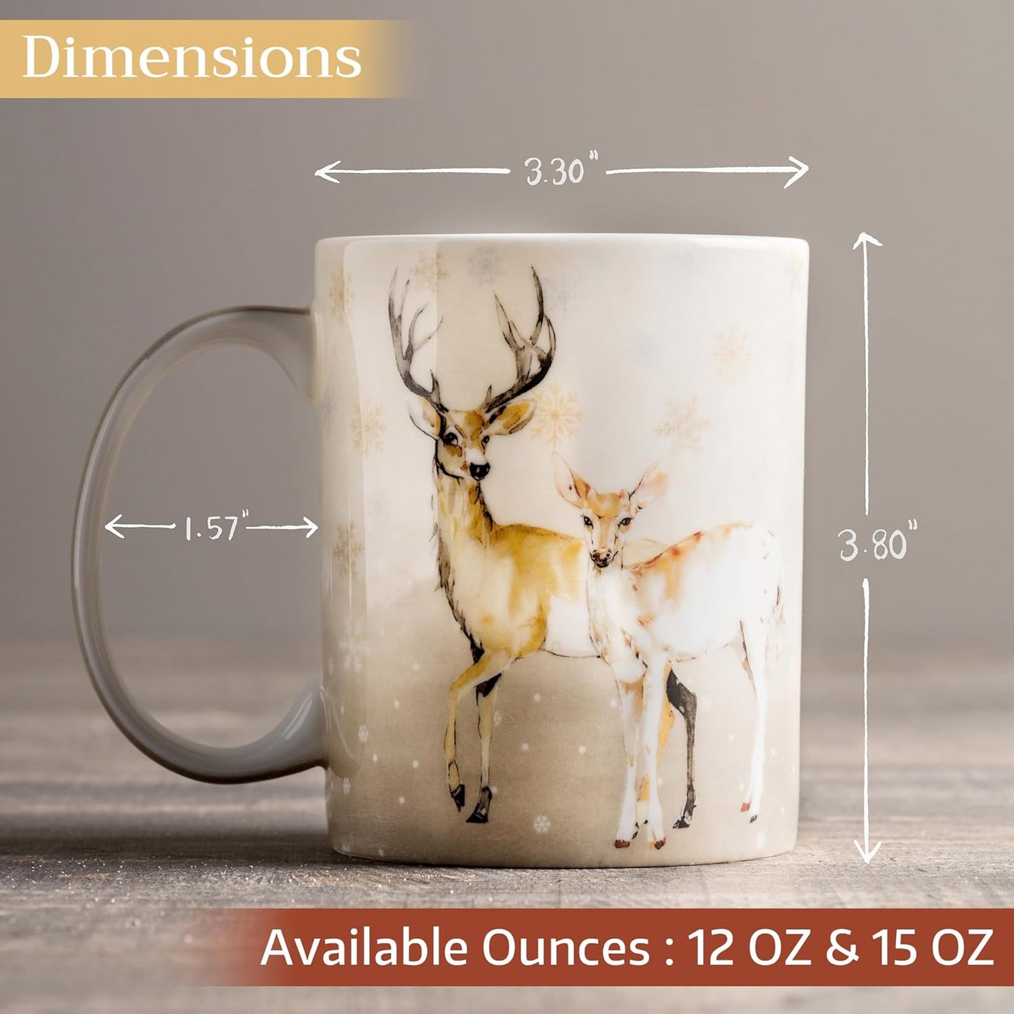 Maison d' Hermine Coffee Mug with Handles Fine Bone China Mugs Pack of One Tea Cups for Hot Beverages Cappuccino Latte Home Restaurant Office Perfect for Gift (Deer In The Woods - Oh Deer, 15 Ounce)