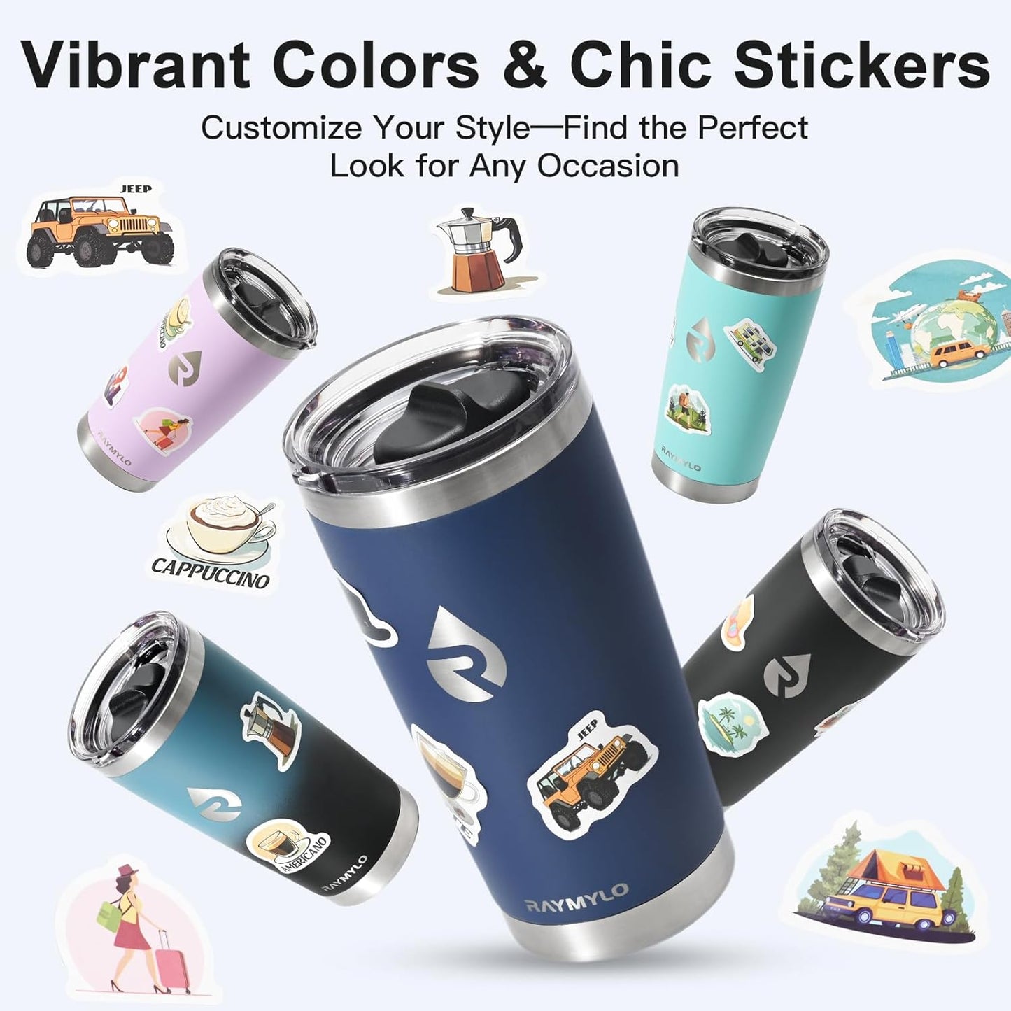 20 oz Coffee Tumbler - Insulated Stainless Steel Travel Mug for Hot/Cold, Spill Proof with BPA-Free Detachable Lid, Coffee Cup Fits Most Car holder, Includes Chic Stickers, Navy Blue