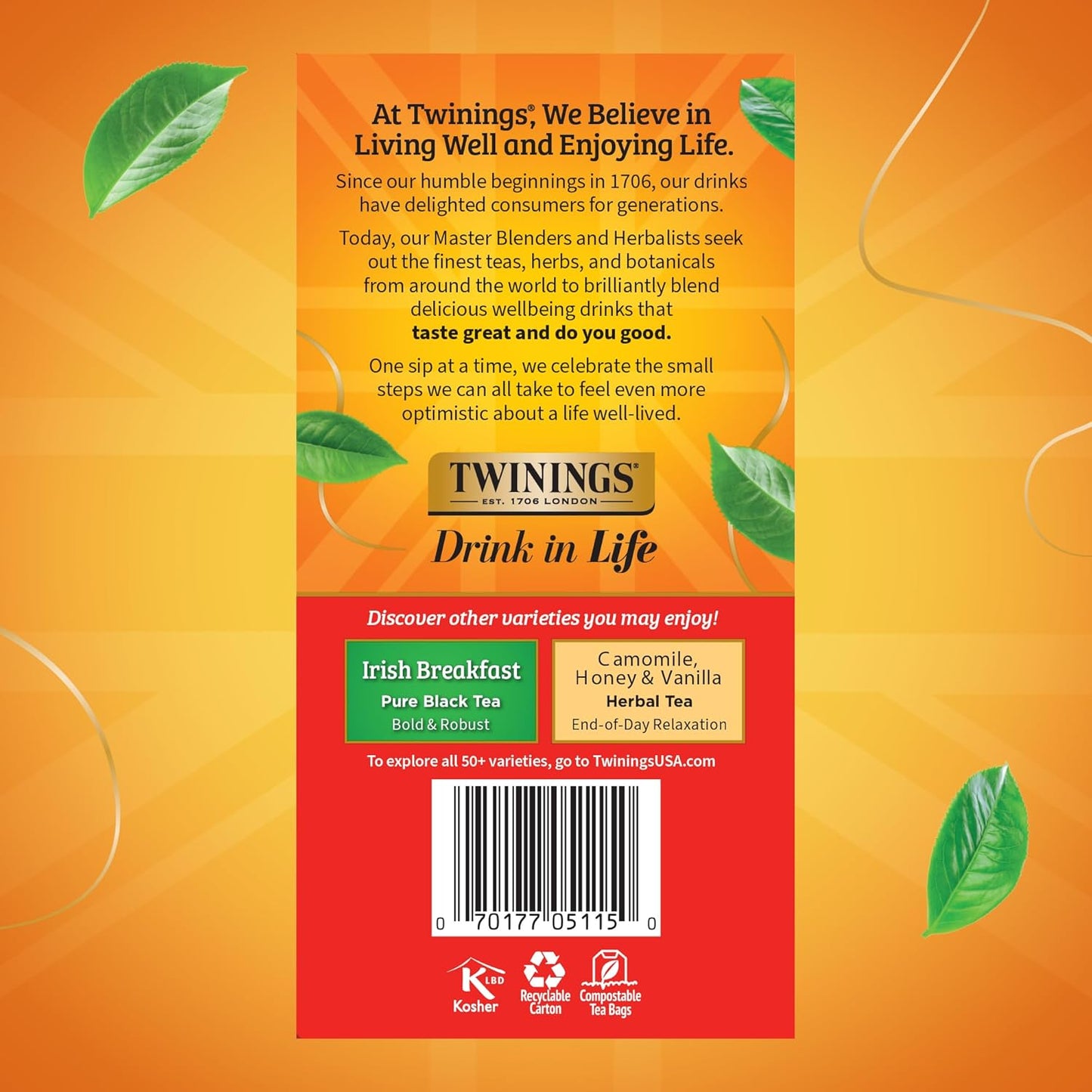 Twinings English Breakfast Black Tea Individually Wrapped Bags, 50 Count (Pack of 6), Flavourful, Robust, Caffeinated, Enjoy Hot or Iced, 300 Teabags