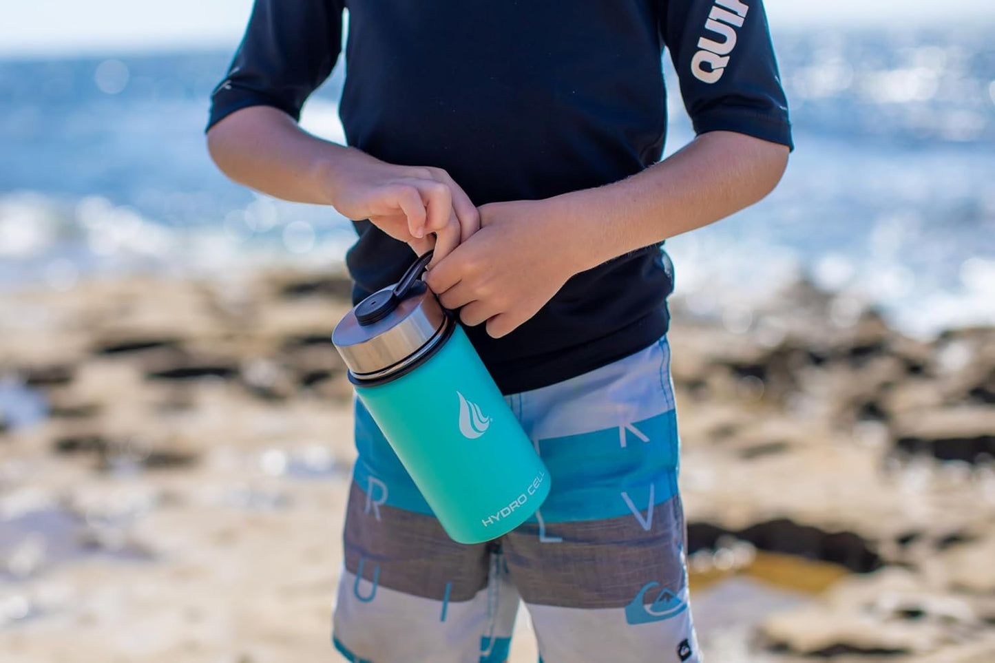 HYDRO CELL Stainless Steel Insulated Water Bottle with Straw - For Cold & Hot Drinks - Metal Vacuum Flask with Screw Cap and Modern Leakproof Sport Thermos for Adults (Teal 14oz)