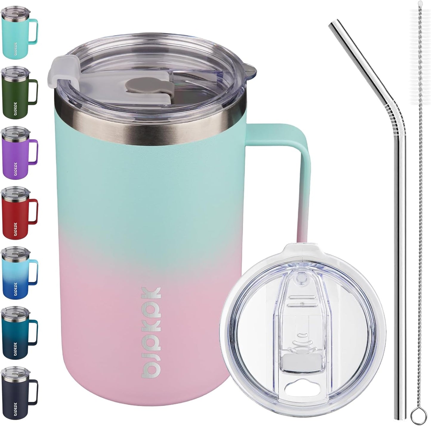 BJPKPK Insulated Coffee Mug with 2 Lids, 25oz Stainless Steel Insulated Tumbler with Handle, Double Wall Vacuum Coffee Cups, BPA Free Travel Mug for Coffee, Tea and Drinks, Marshmallow