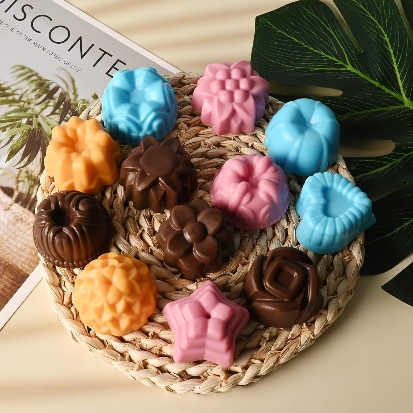 Sakolla 3 Pack Flower Molds Silicone, 12 Cavities Different Shapes Silicone Molds for Chocolate, Cupcake, Candy, Jelly, Ice Cube, Muffin (Pink, Purple, Blue)