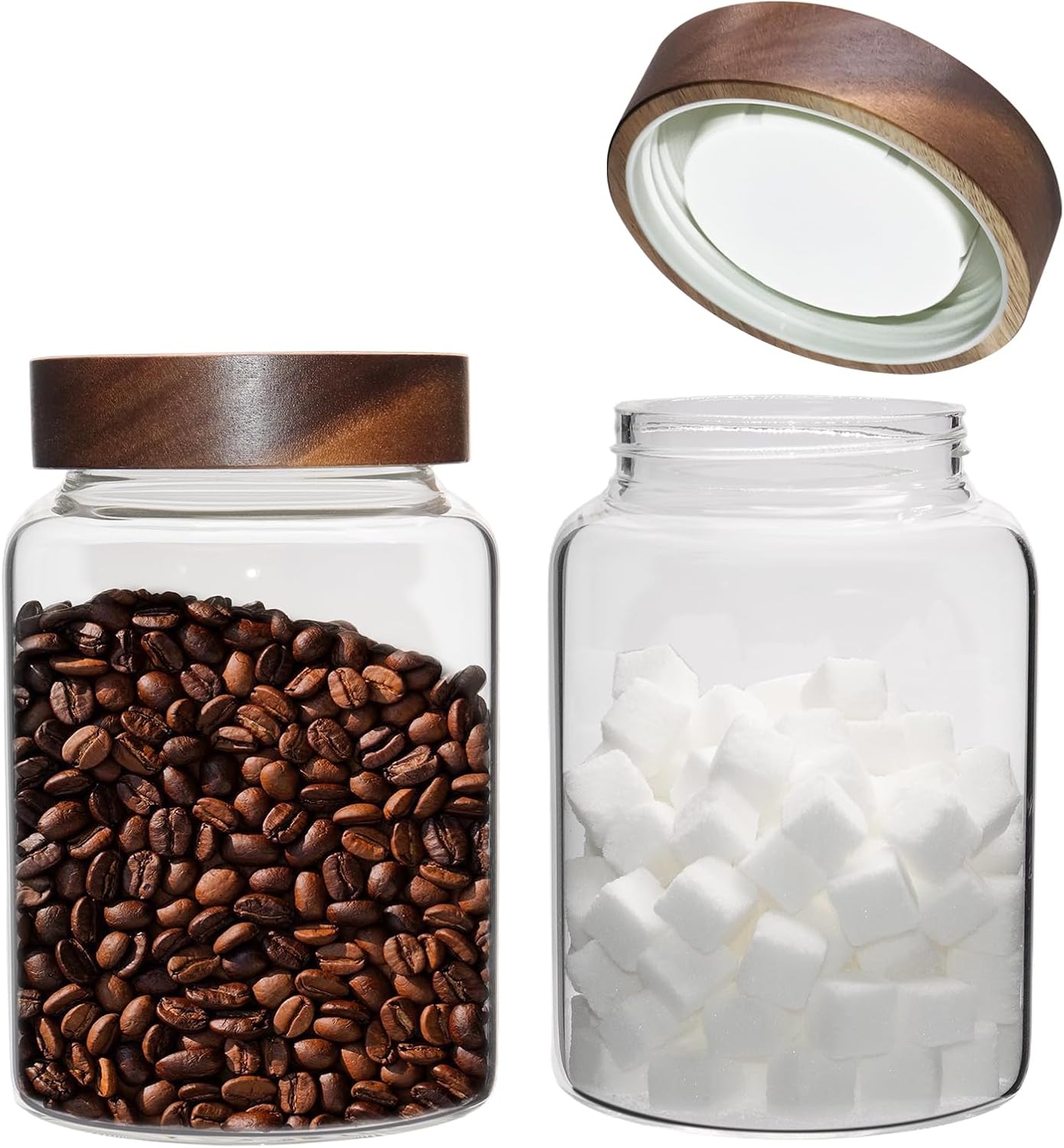 Glass Spice Jar Coffee Sugar Container Airtight Glass Jar Food Storage Canisters Bottle for Kitchen Seasoning Tea Herb Overnight Oats Bar Parfait Snacks (1200ml(40oz)-2 pack)