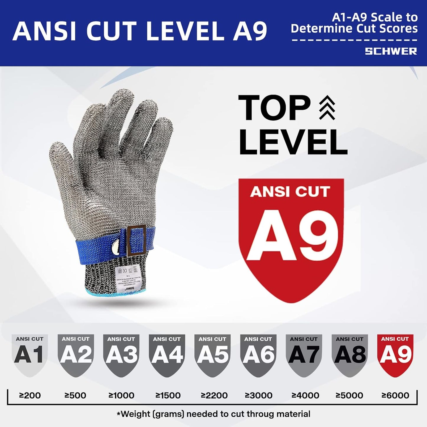 SlicePro ANSI A9 Cut Resistant Glove PR1706, Stainless Steel Mesh Metal Glove, Food Grade for Kitchen Cooking, Butcher Meat Cutting, Oyster Shucking, Mandoline, Fishing (L, 50 Pairs)