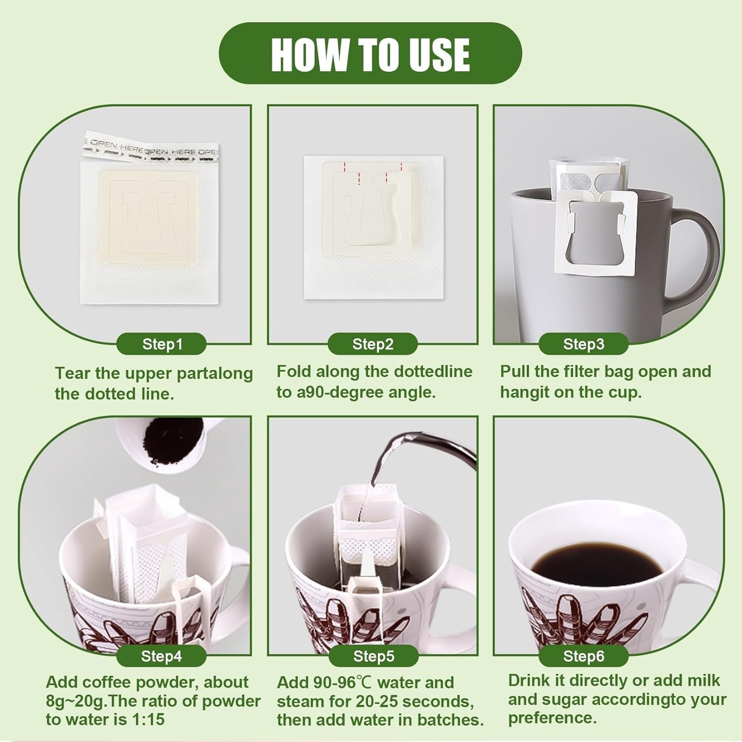 CARGEN 100Pcs Portable Coffee Filter Paper Bag - Hanging Ear Drip Coffee Bags Single Serve Disposable Pour Over Filter Bag for Camping, Backpacking, Travel, Office, Home, Outdoor and on the go