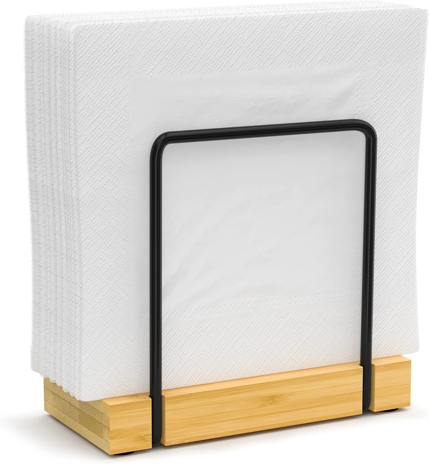 Napkin Holder for Table, Bamboo Iron Standing Napkin Dispenser for Kitchen Dining Table Farmhouse Cocktail Picnic Rustic Wood Holders for Mail Bills Suitable for All Dining Room Decors Black & Yellow