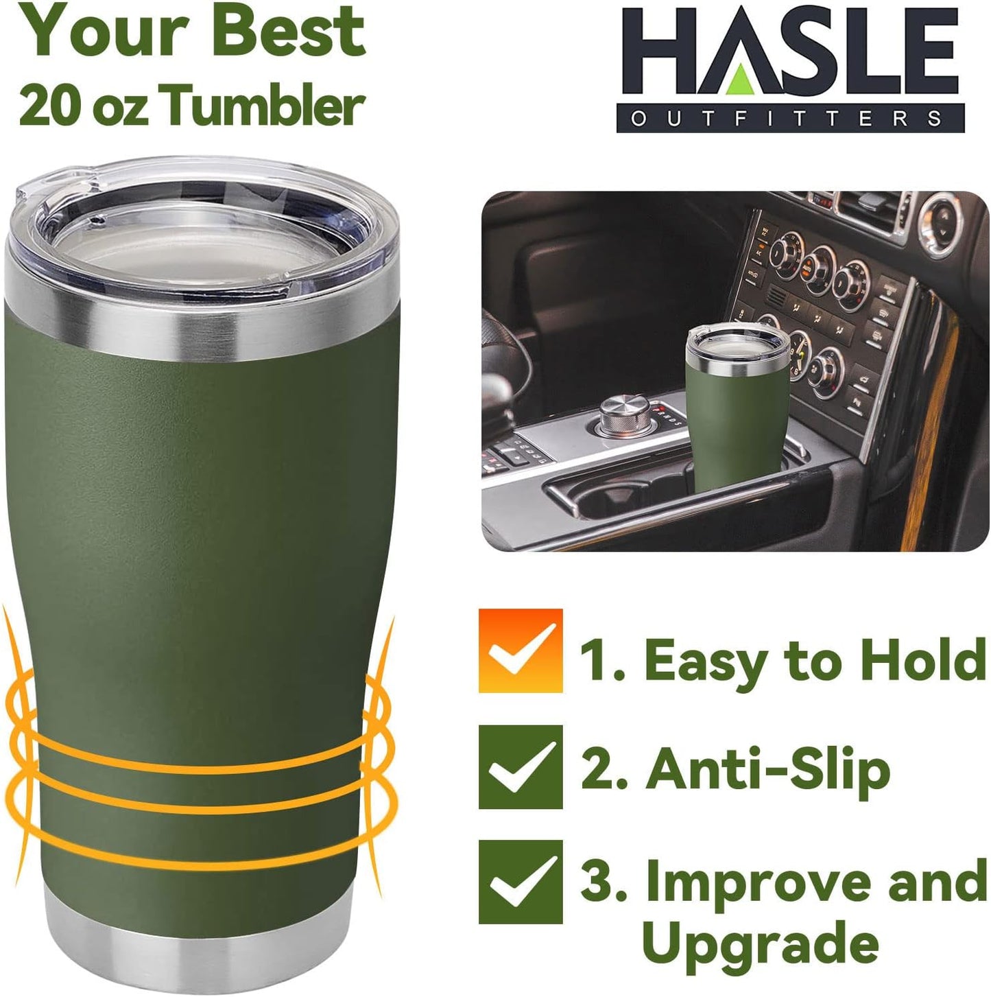 HASLE OUTFITTERS 20 oz Tumbler Bulk, Stainless Steel Tumblers with Lid, Vacuum Insulated Tumbler, Double Wall Powder Coated Cup, coffee mugs, Army Green, 6 Pack