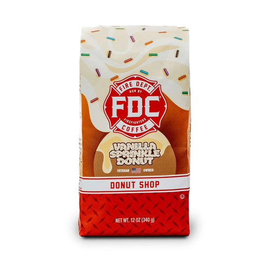 Fire Department Coffee - Gives Back to Firefighters - Vanilla Sprinkle Donut Ground Coffee - Medium Roast - Roasted in the USA - Veteran Owned - 12 oz