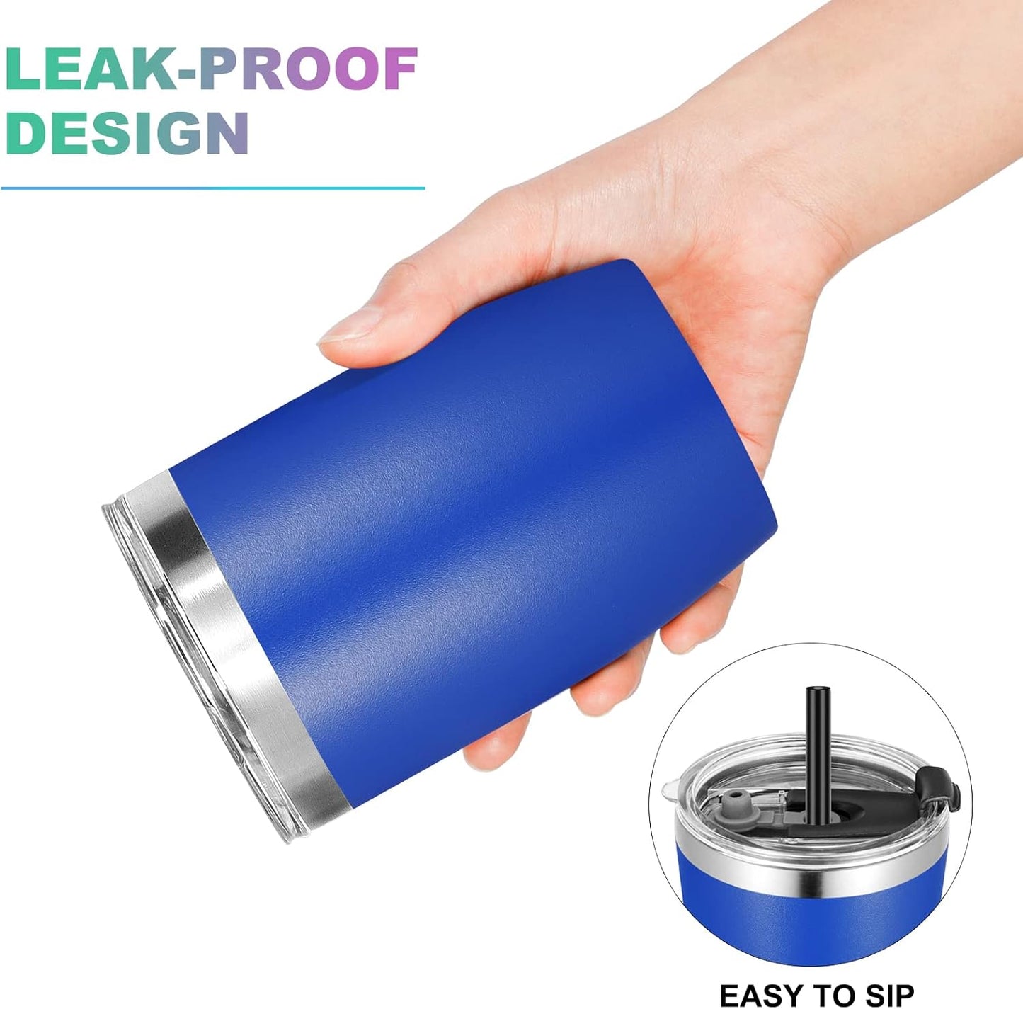 VEGOND Stainless Steel 12 oz Tumblers bulk Vacuum Insulated Double Wall Travel Tumbler with Lid and Straw Reusable Tumbler, Royal Blue 6 pack