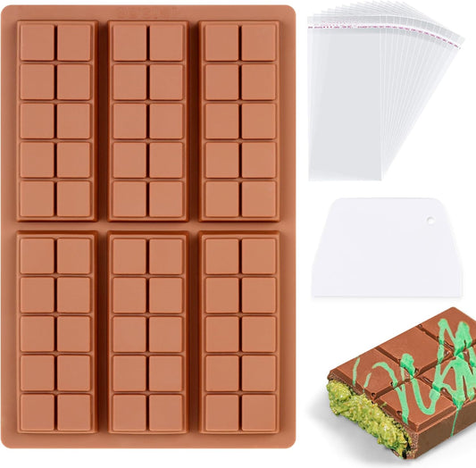 1 Pc Chocolate Bar Mold Deep Dubai Stuffed Silicone Molds for Filling Knafeh Pistachio Chocolate Bar and Wax Melts Rectangle Thick Candy Bar Molds Break Apart (10 Snap）