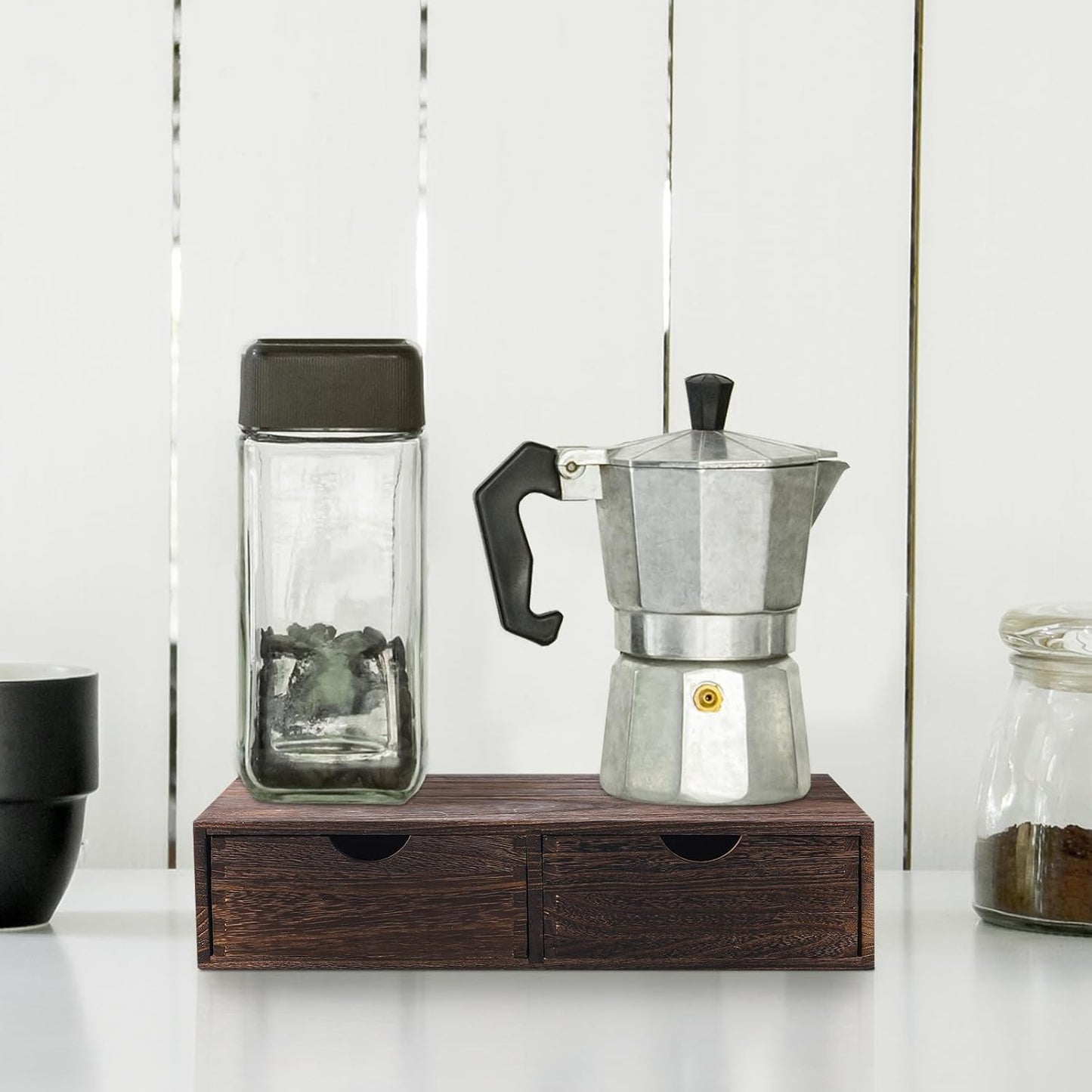 Suzile Coffee Pods Storage Holder Cabinet Vintage Countertop Storage Drawers Wooden Cup Organizer Under Brewe for Home Office Accessories(2 Drawer)