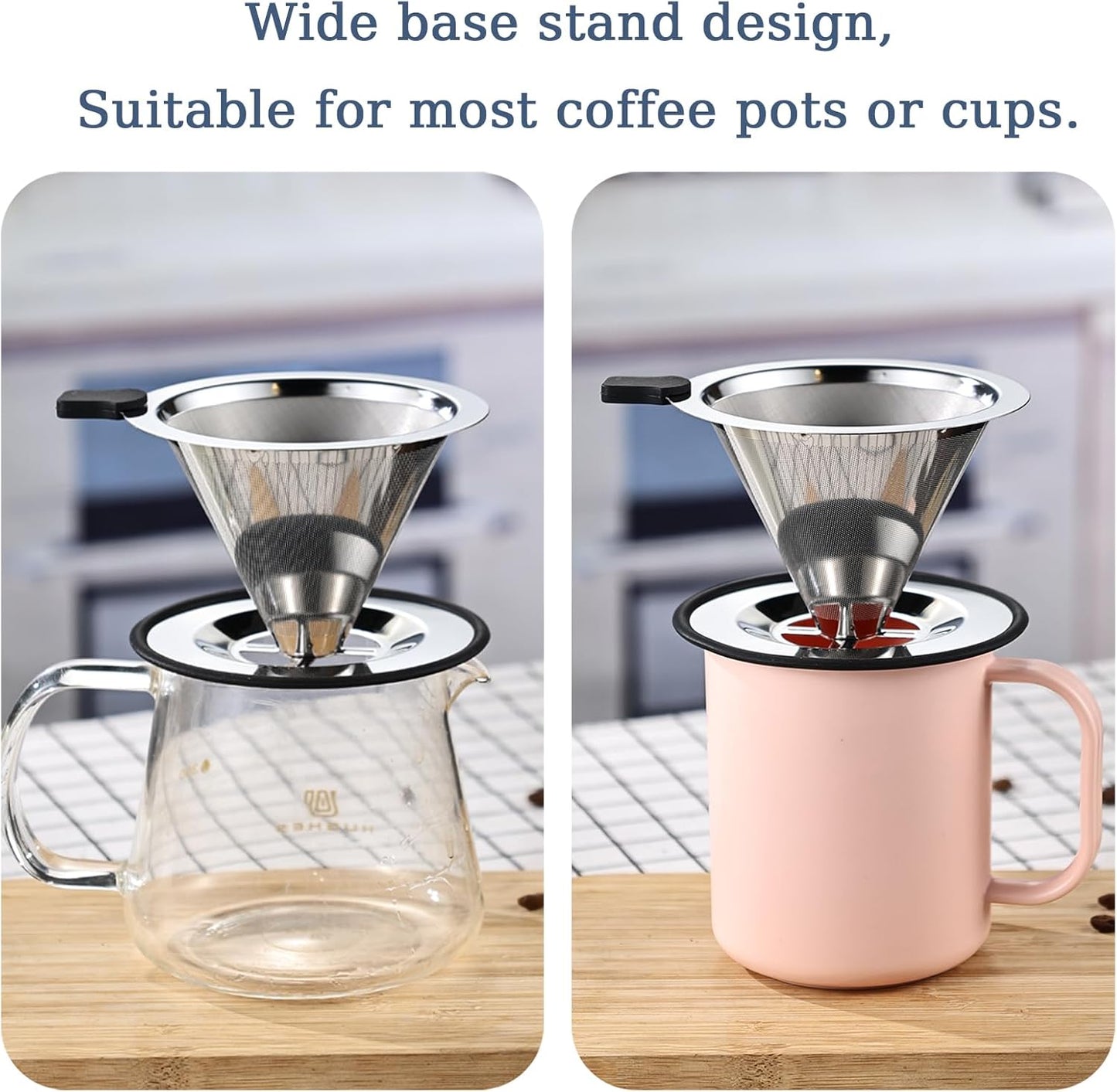 Small Size Pour Over Coffee Dripper, Stainless Steel Metal Cone Drip Coffee Filter, Paperless and Permanently Reusable, Double Mesh Coffee,TeaFilter for 1-2 Cups