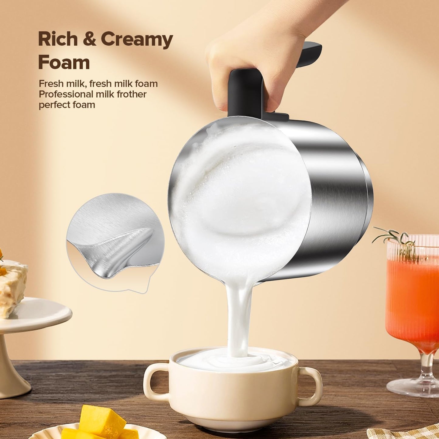 Milk Frother and Steamer, Large Capacity Detachable Electric Milk Frother, Automatic Warm and Cold Foam Maker, Hot Chocolate Maker, BPA Free