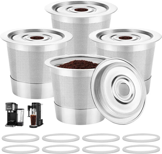 Reusable K Cups Compatible with Ninja Pods and Grounds Coffee Maker, Stainless Steel K Cup for Ninja Dual Brew CFP101 & Ninja Single-Serve PB051/PB041, Reusable Coffee Filter Pods Accessories (4 Pack)