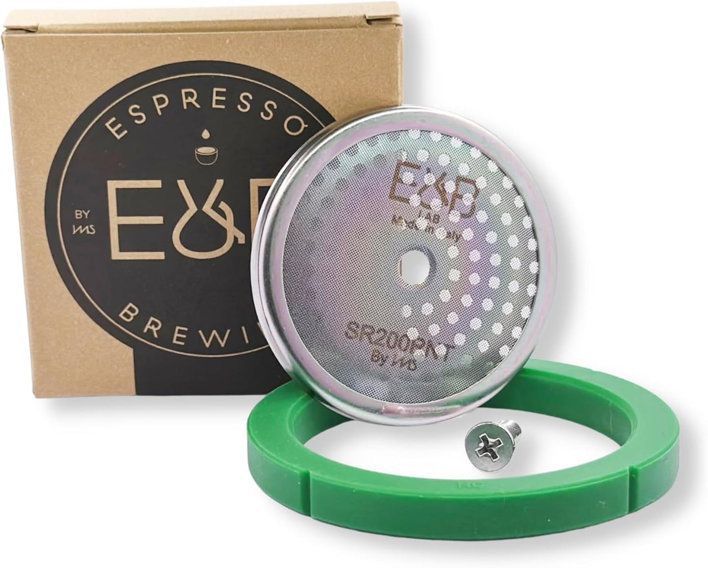 Custom Tune Up Kit 3in1 for Rancilio Silvia. IMS Nanotech Reinforced Screen SRT200NT, Cafelat Gasket - Green, Flat Screw