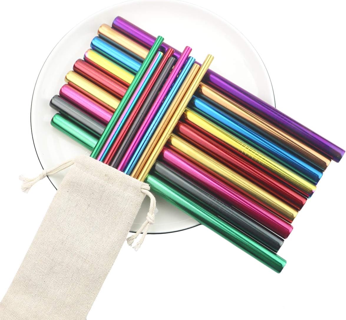 Gugrida Metal Straws Stainless Steel Straws 8.5" Drinking Straws Reusable 4 Set - Ultra Long Muti Color-Cleaning Brush for 20/30 Oz for Trail Tumblers Yeti RTIC SIC Ozark (2 Straight|1 Bent|1 Brush）