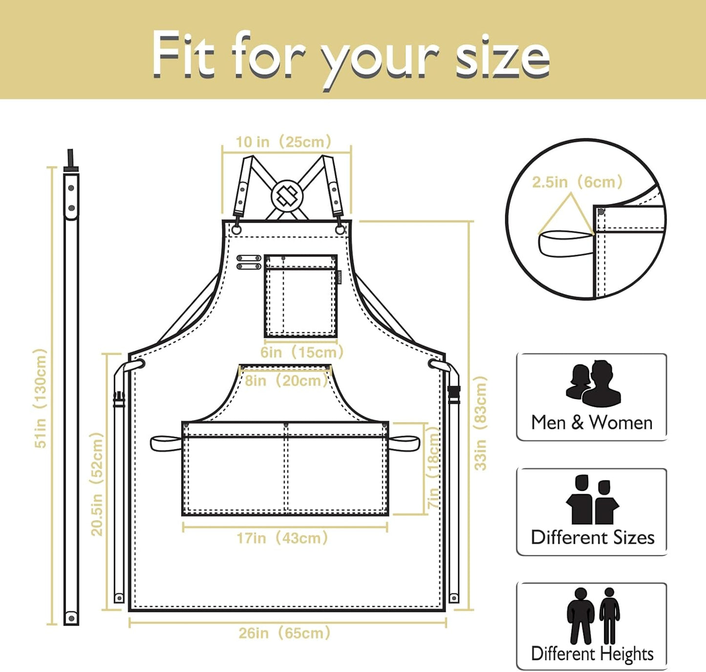 Kitchen Apron, Work Apron, Canvas, Multiple Pockets, Gardening, Painting, BBQ, Artist, Carpenter, Sizes M to XXL, Amber