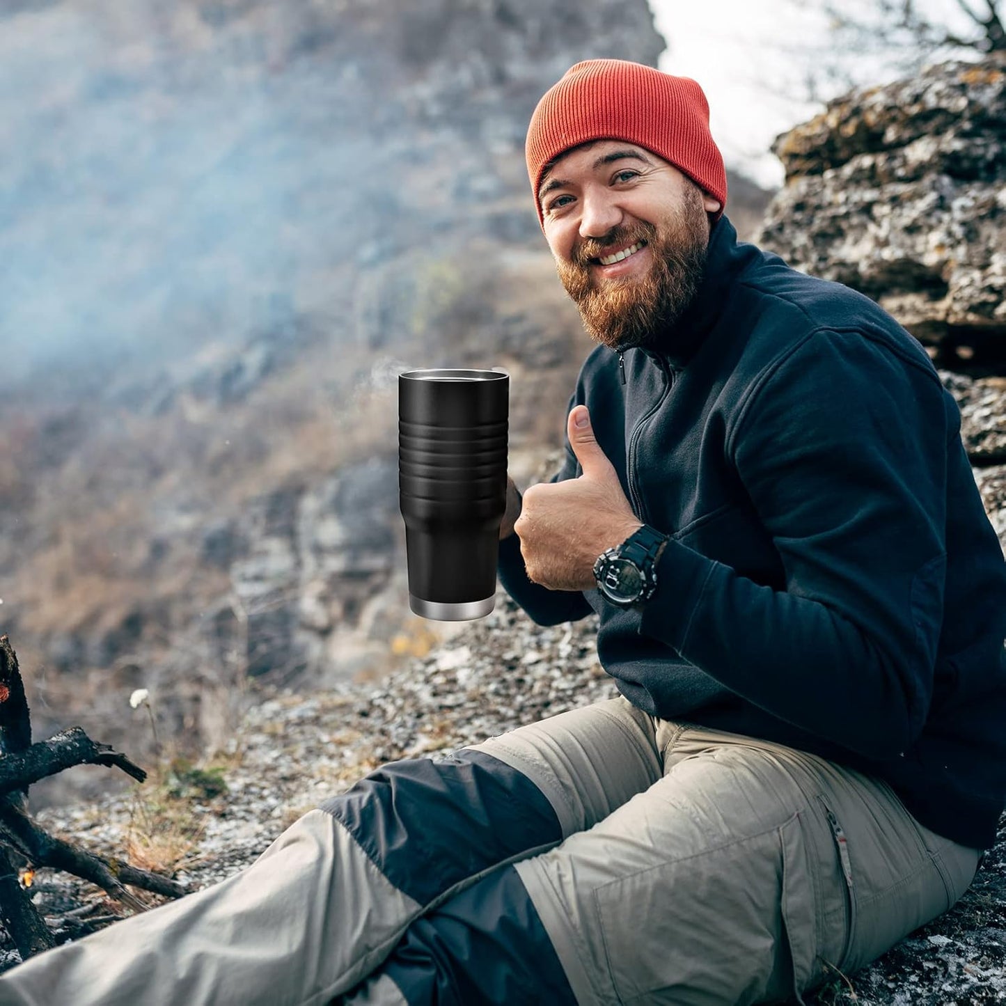 HAUSHOF 24 oz Travel Mug with Handle, Stainless Steel Vacuum Insulated, Double Wall with Leakproof Lid, BPA Free