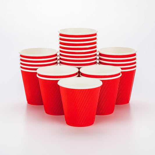 Restaurantware 8 Ounce Double Wall Disposable Coffee Cups, 500 Insulated Red Paper Tumblers with Ripple Wall Design, Lids Sold Separately for Hot Drinks like Tea, Hot Chocolate, and More