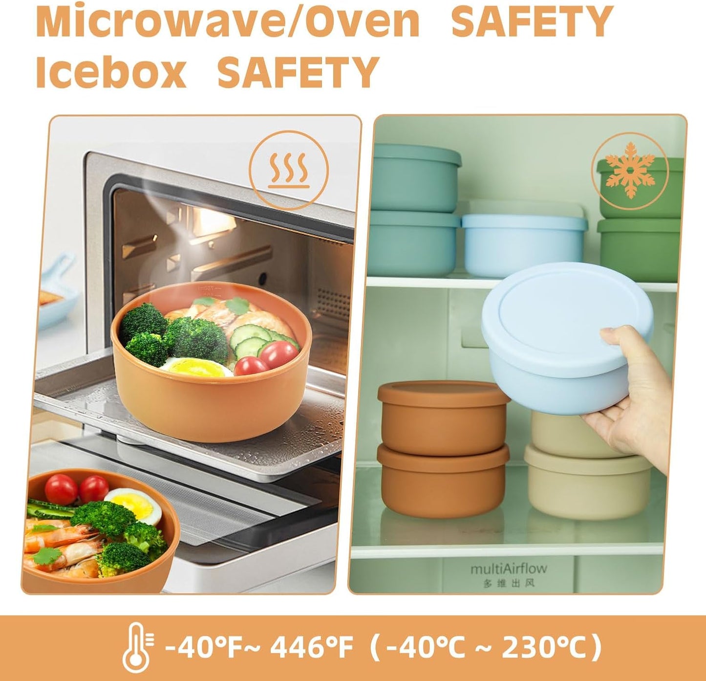 XU&PEIQI Silicone Food Storage Containers & Round Bowls with Lids - Meal Prep Containers for Kitchen Serving, Salad & Lunch - Airtight Microwave/Fridge/Dishwasher Safe BPA-Free 24oz.(Beige)