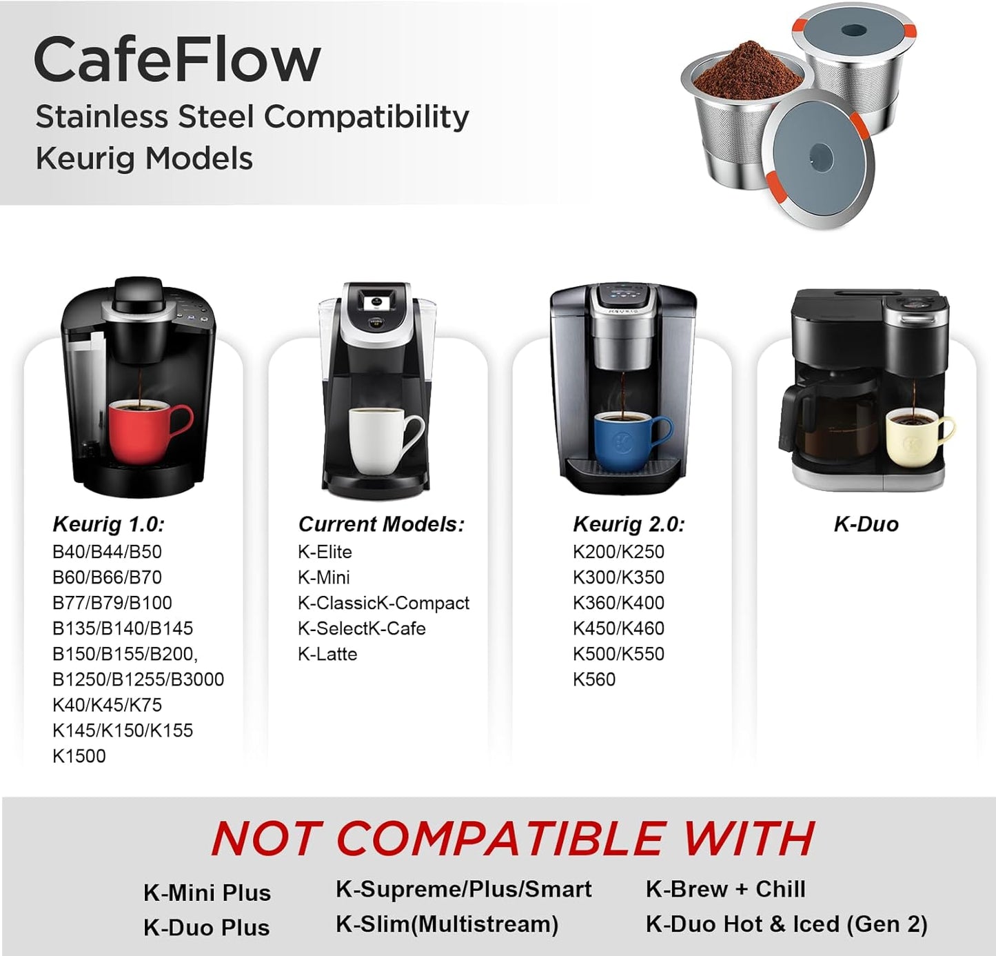 Reusable Stainless Steel Coffee Filters for Keurig 1.0 & 2.0 Brewers - BPA-Free Reusable K-Cup Pods (2 Pack)