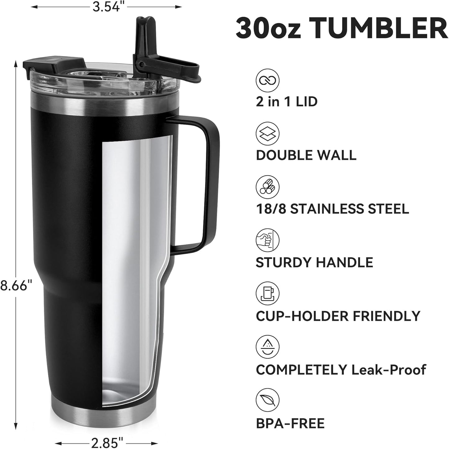 HASLE OUTFITTERS 30oz Tumbler Bulk with Handle, Insulated Travel Coffee Mug Set with Handle Leak-Proof Double Wall Stainless Steel Vacuum Tumblers Pack Metal Cup for Hot and Cold Drink