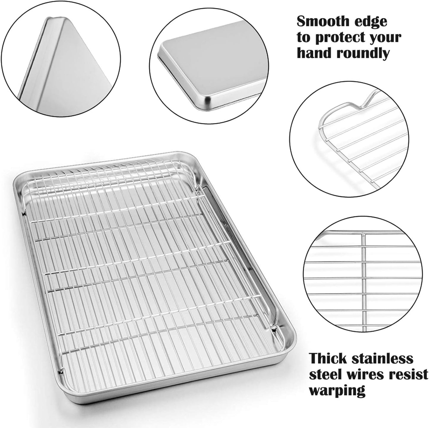 P&P CHEF 19.6 Inch Stainless Steel Baking Sheet with Rack Set (2 Pans+ 2 Racks), Cookie Sheets Baking Trays and Cooling Wire Racks, Oven & Dishwasher Safe, Pans with Flat Racks