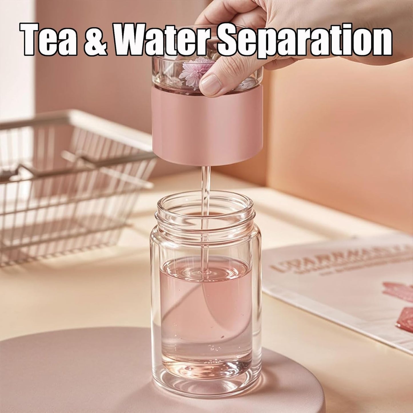 Tryteava Glass Infuser, Tryteava 3-in-1 Smart Tea Infuser, Portable Glass Double Wall Tea Infusers Bottle, with Stainless Steel Filter, Hot & Cold Brew, For Loose Leaf, Office Home (Green, 350ml)