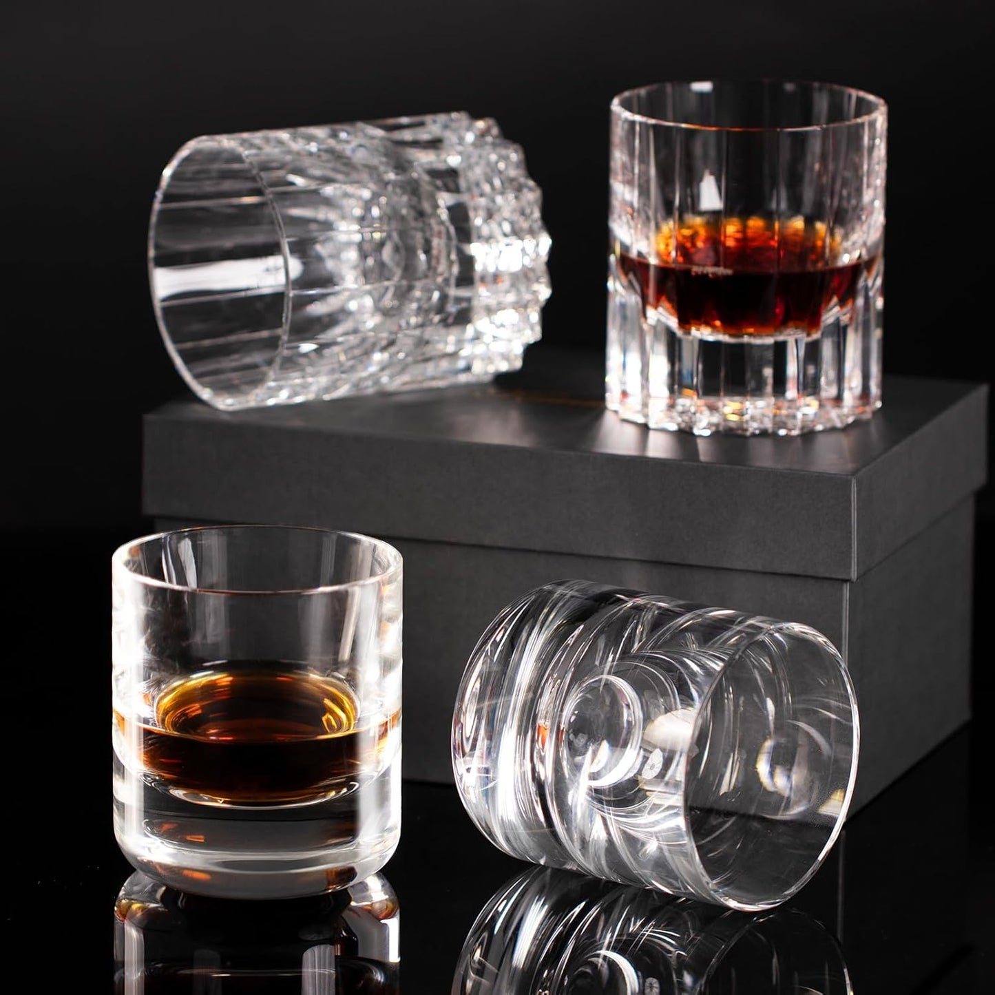 KAMMAK Crystal Whiskey Glasses Set of 2, 6.76oz Old Fashioned Glasses Stemless, Hand Blown White Cocktail Glasses, Engagement Gifts for Couples, Women, Men