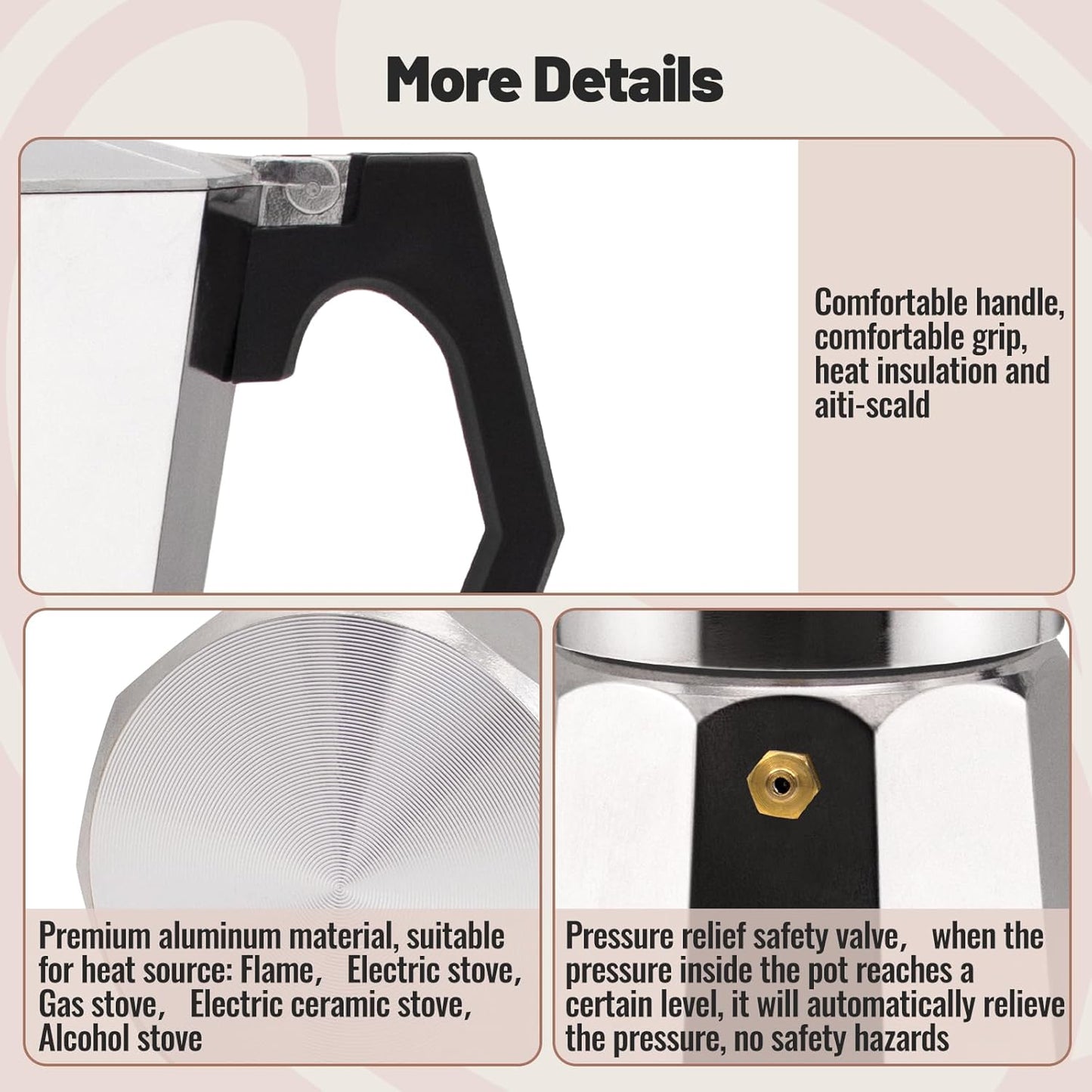 9 Cup Aluminum Moka Pot Classic Stovetop Espresso Coffee Maker 450ml 15oz Coffeemaker Percolator Mocha Pot Greca Coffee Maker Cafe Makers for Italian and Cuban Café Brewing Silver